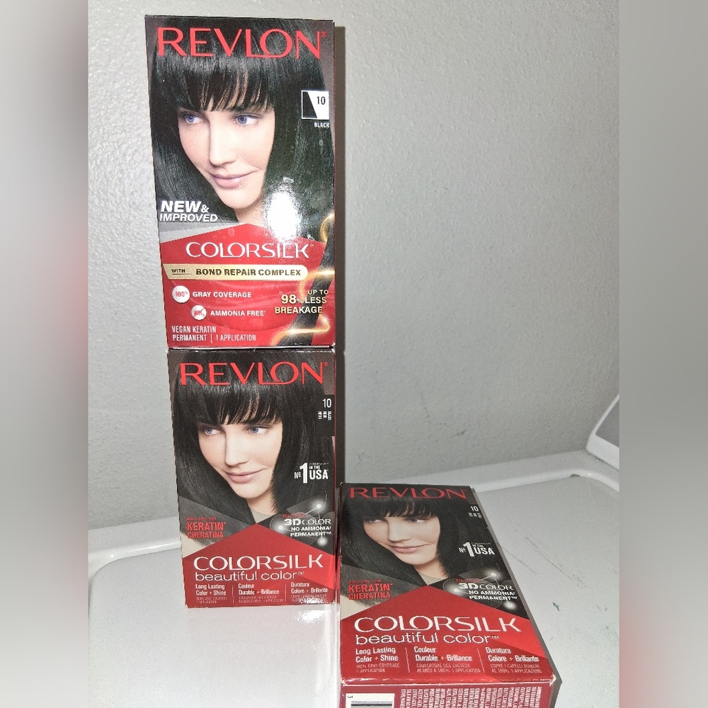 3 Boxes Black Revlon ColorSilk Permanent Hair Color
